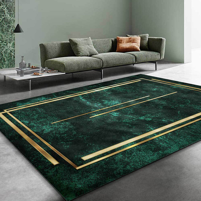 Novelty Abstract Rug Green and Golden Polyester Rug Machine Washable Non-Slip Area Rug for Bedroom