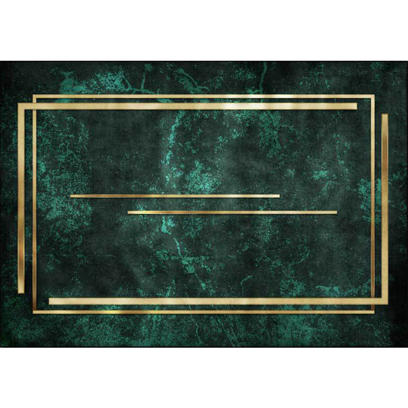 Novelty Abstract Rug Green and Golden Polyester Rug Machine Washable Non-Slip Area Rug for Bedroom