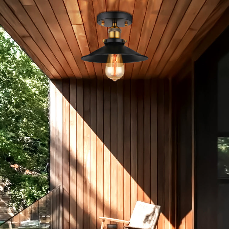 Zwart/Roest Cone Schaduw Semi Flush Mount Retro Stijlvol Metallic 1 Hoofd Balkon Dicht bij plafondverlichting