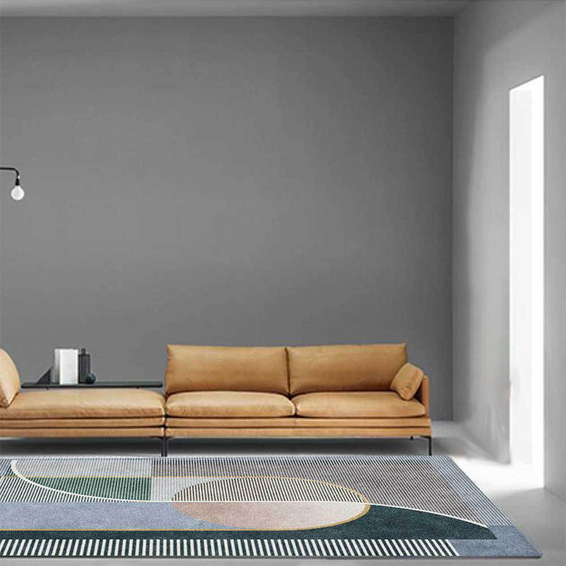 Unique Striped Pattern Rug Green and Grey Nordic Rug Polyester Washable Anti-Slip Backing Area Rug for Living Room