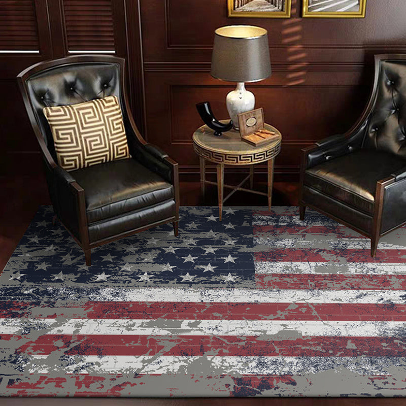 Red and Blue Modern Rug Polyester USA Flag Pattern Rug Washable Non-Slip Backing Carpet for Living Room