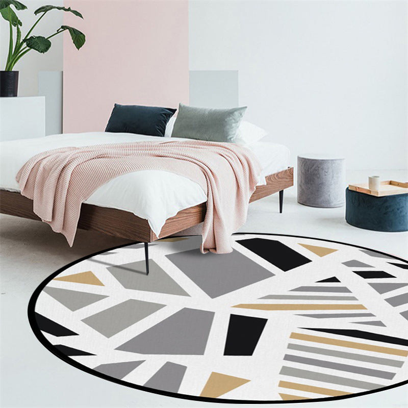 Simple Modern Rug in Grey Geometry Pattern Rug Polyester Pet Friendly Carpet for Home Decoration