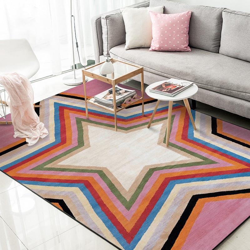 Casual modern tapijt in roze geometrie sterrenpatroon Tapijten Polyester Pet Friendly Carpet for Home Decoration