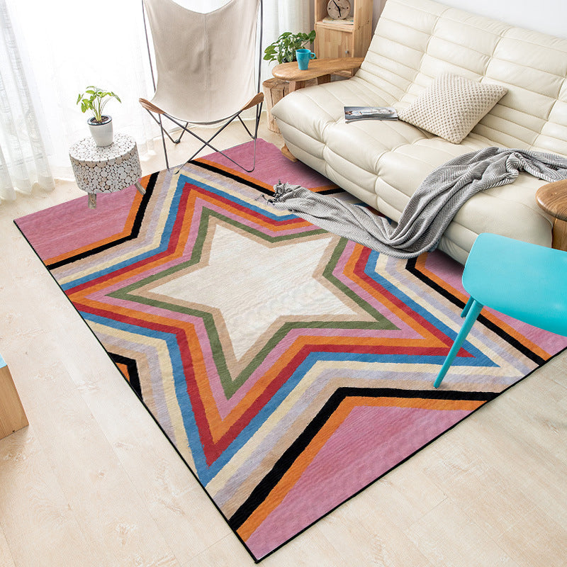 Casual modern tapijt in roze geometrie sterrenpatroon Tapijten Polyester Pet Friendly Carpet for Home Decoration