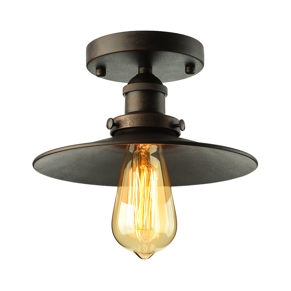 Zwart/Roest Cone Schaduw Semi Flush Mount Retro Stijlvol Metallic 1 Hoofd Balkon Dicht bij plafondverlichting