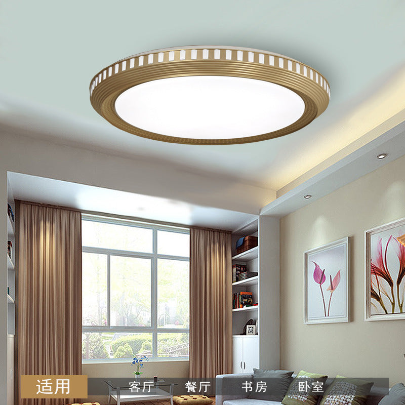 1 Light Bedroom Ceiling Lighting Fixture with Round Acrylic Shade Gold Flush Lamp in White/Warm Light