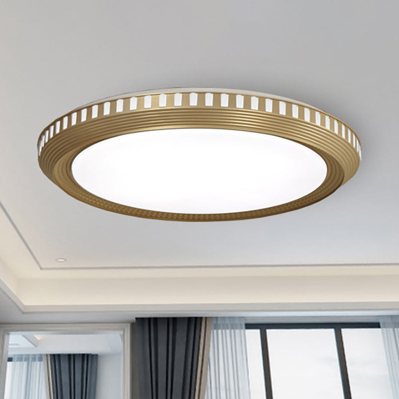 1 Light Bedroom Ceiling Lighting Fixture with Round Acrylic Shade Gold Flush Lamp in White/Warm Light