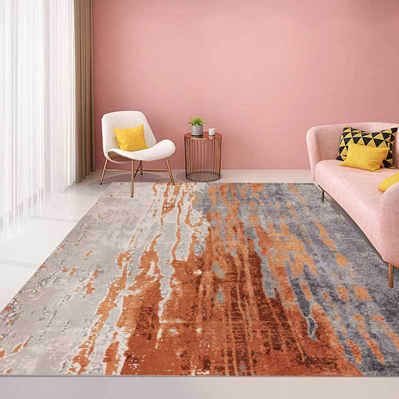 Orange Bedroom Rug Modern Abstract Pattern Area Rug Polyester Stain-Resistant Washable Carpet