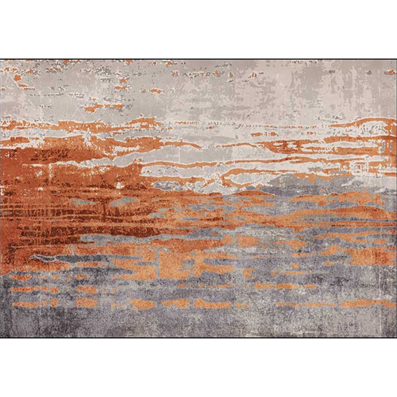Orange Bedroom Rug Modern Abstract Pattern Area Rug Polyester Stain-Resistant Washable Carpet