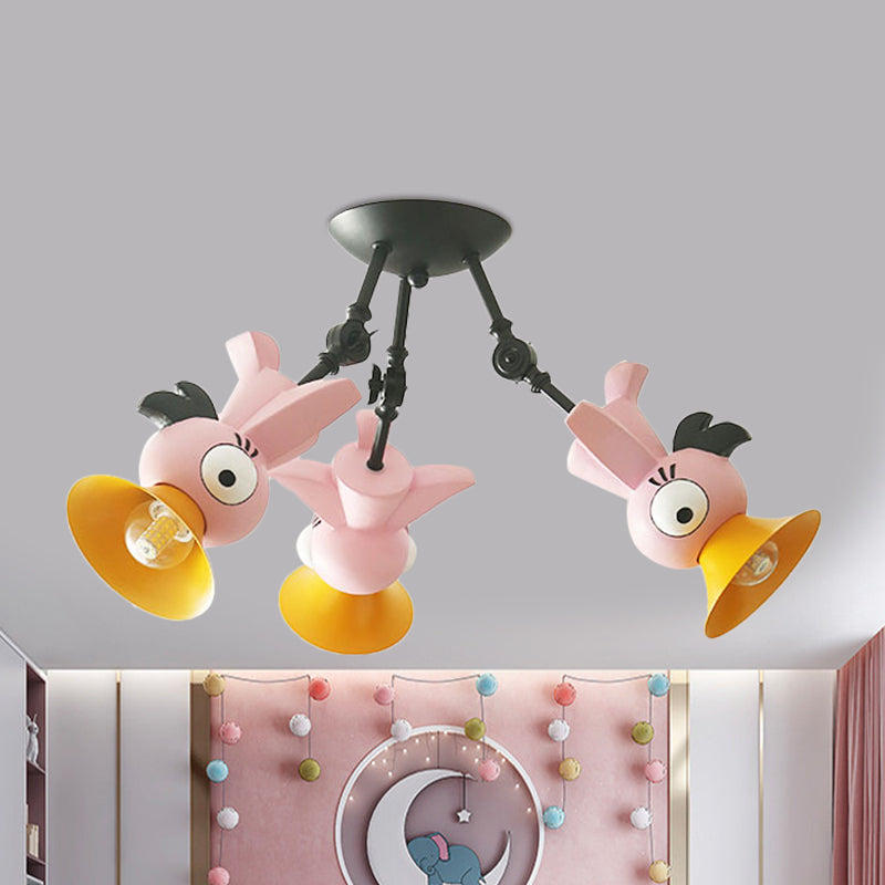 Cartoon Bird Figura Posting Iluminación Metal contemporánea 3 Pink/azul/azul/amarillo Luz de techo colgante para niños Rala