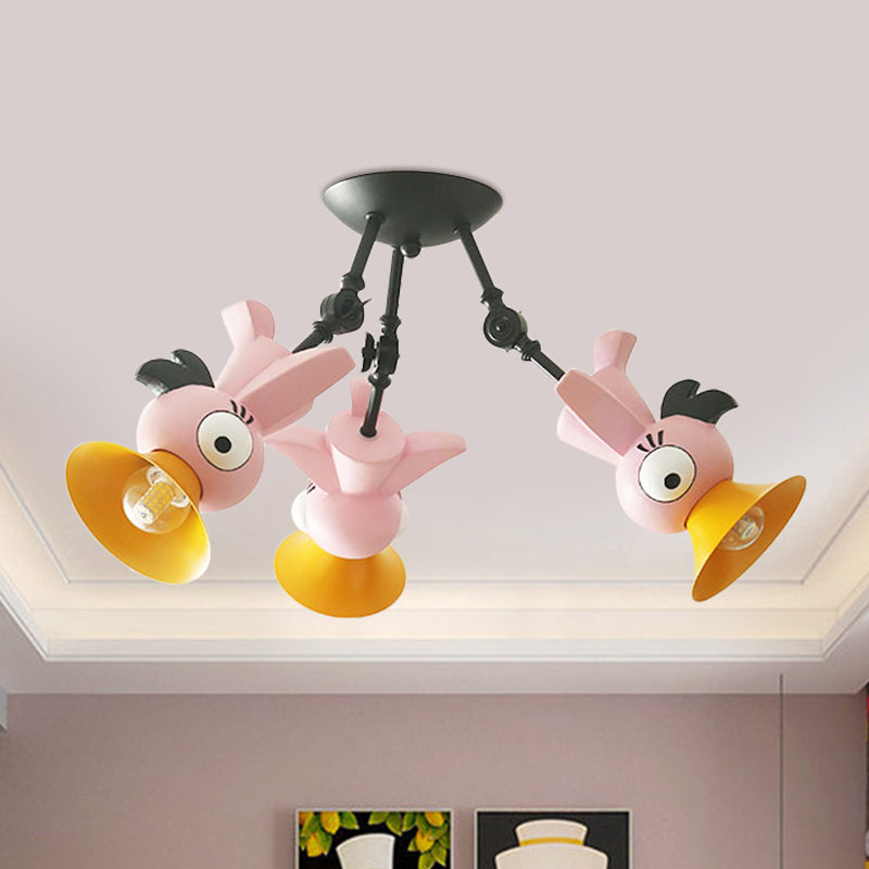 Cartoon Bird Figura Posting Iluminación Metal contemporánea 3 Pink/azul/azul/amarillo Luz de techo colgante para niños Rala