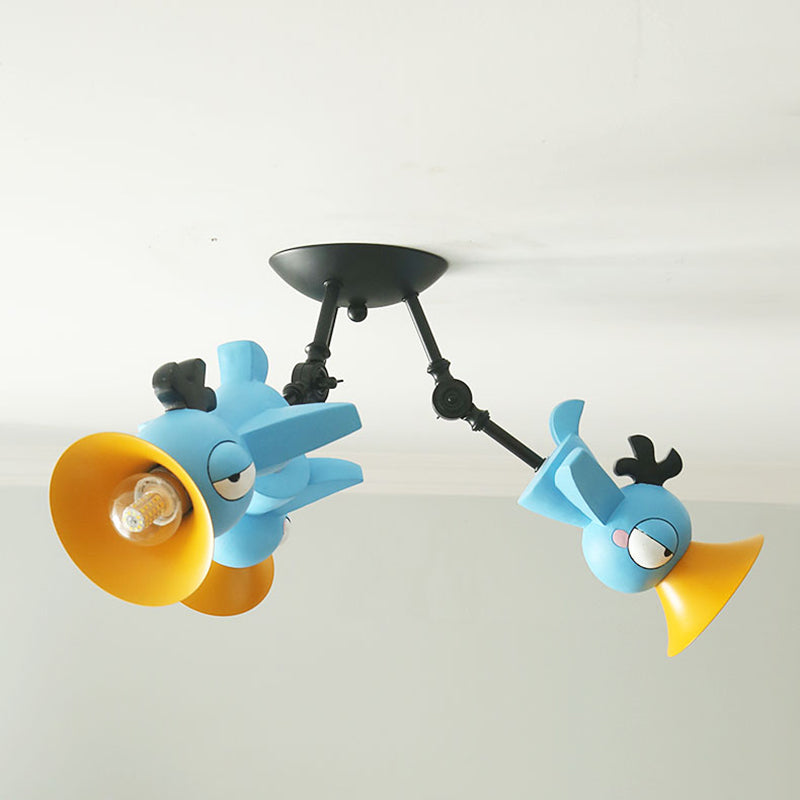 Cartoon Bird Figura Posting Iluminación Metal contemporánea 3 Pink/azul/azul/amarillo Luz de techo colgante para niños Rala