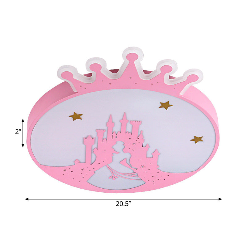 Acrilico Rotondo Soffitto Light Fixture Contemporary LED Rosa Flush Light con Princess Pattern