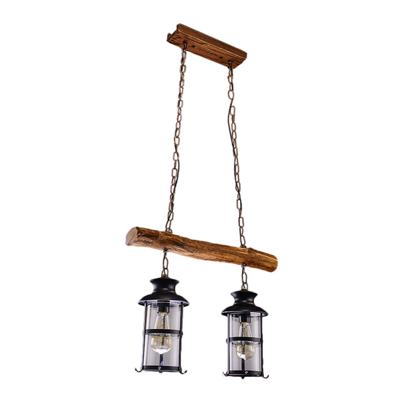 Brown 2/3-Bulb Island Lighting Ideas Nautical Clear Glass Cylinder Cluster Pendant with Wood Design