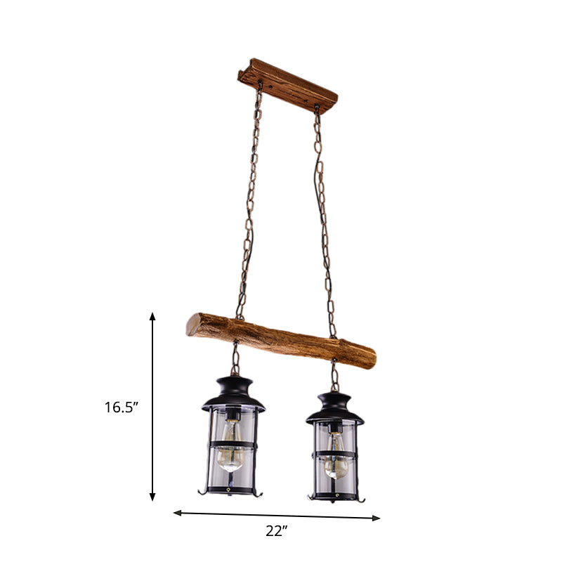Brown 2/3-Bulb Island Lighting Ideas Nautical Clear Glass Cylinder Cluster Pendant with Wood Design