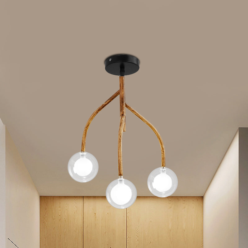 Brown en verre transparent semi-flush modo 3 têtes luminaire à chasse d'eau vintage avec conception de branche