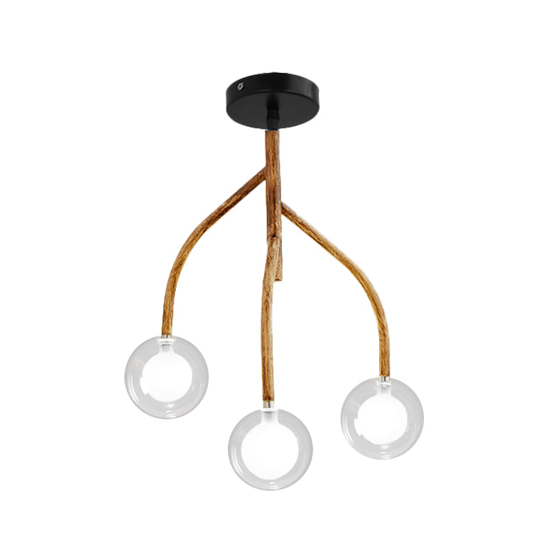 Brown en verre transparent semi-flush modo 3 têtes luminaire à chasse d'eau vintage avec conception de branche