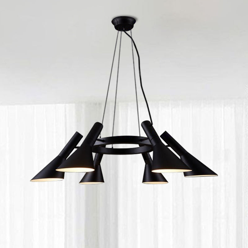 Black 6-Bulb Hanging Chandelier Farmhouse Metal Flared Ring Design Suspension Lighting Fixture for Bedroom