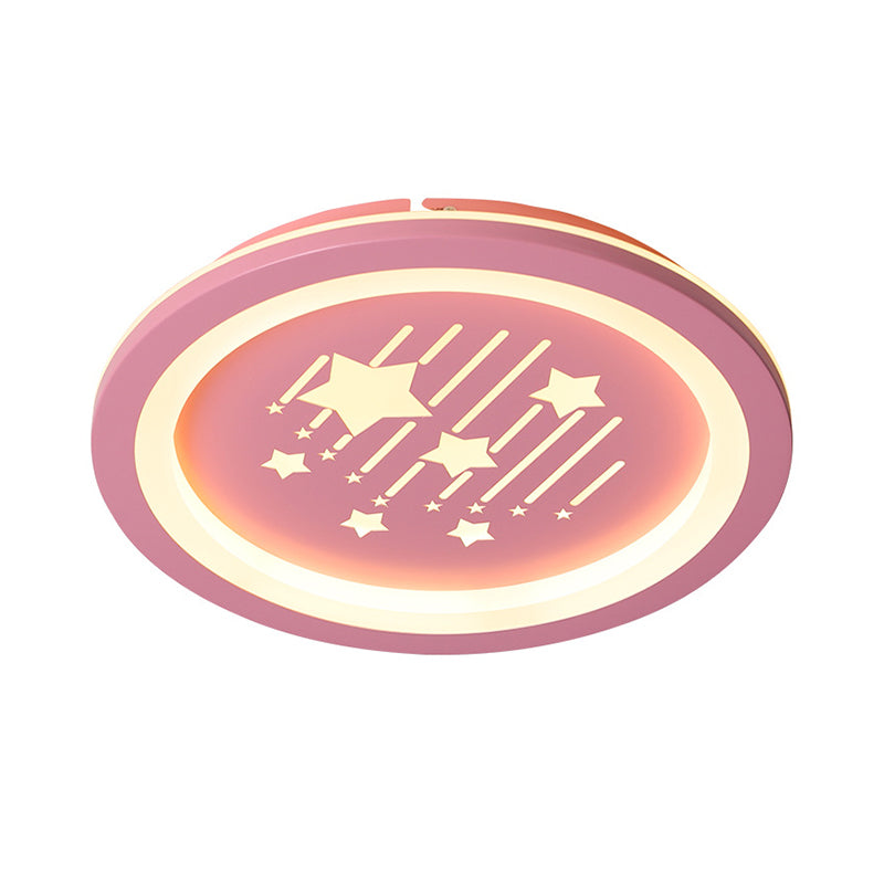 Pink Round Flush Ceiling Light with Star Pattern Contemporary LED Acrylic Flush Mount Lighting for Kid Room, Warm/White Light