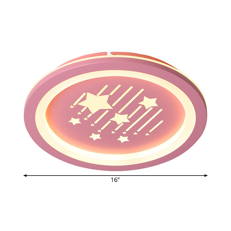 Pink Round Flush Ceiling Light with Star Pattern Contemporary LED Acrylic Flush Mount Lighting for Kid Room, Warm/White Light