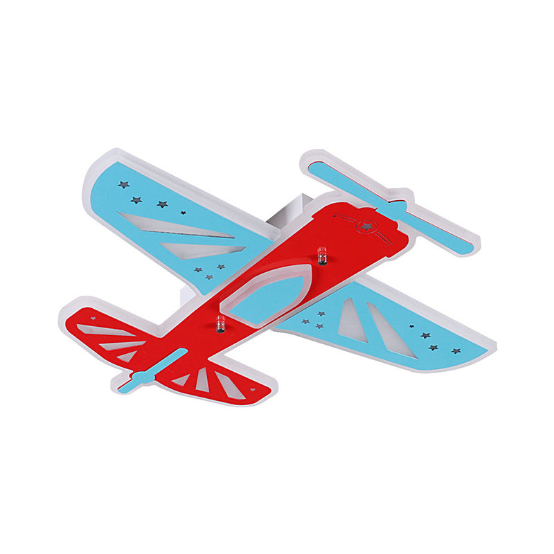 Plane Shape Boy Room Flush Ceiling Light Acrylic Simplicity LED Ceiling Flush Mount in Red and Blue