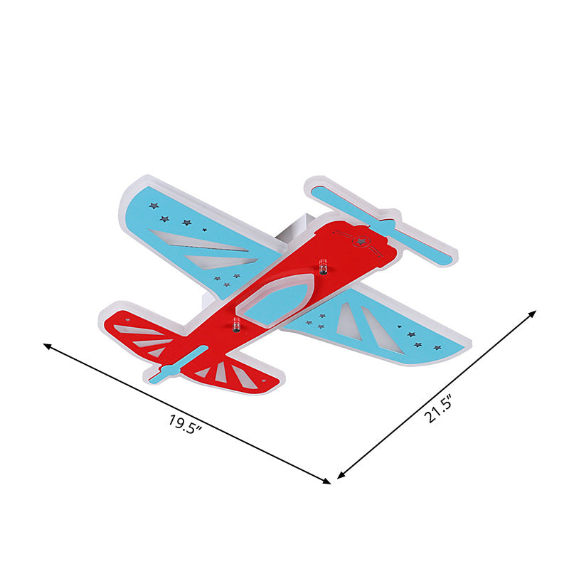 Plane Shape Boy Room Flush Ceiling Light Acrylic Simplicity LED Ceiling Flush Mount in Red and Blue