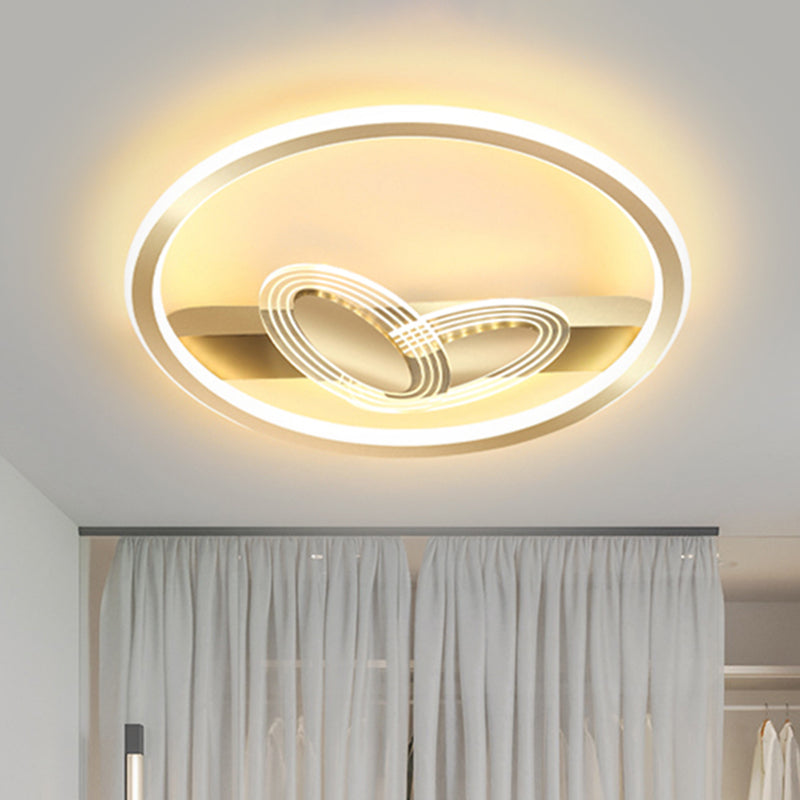 Ring and Bow Flush Mount Modernist Metal Black/Gold LED Ceiling Flush in Warm/White Light, 16"/19.5" Wide