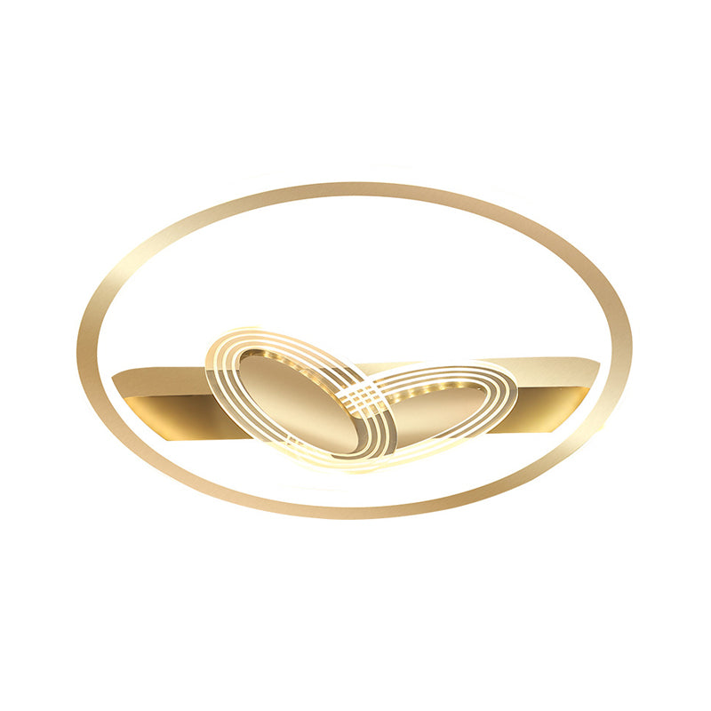 Ring and Bow Flush Mount Modernist Metal Black/Gold LED Ceiling Flush in Warm/White Light, 16"/19.5" Wide