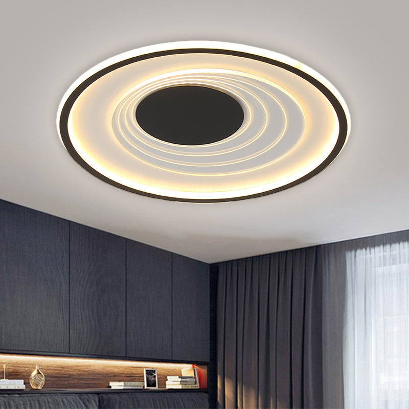 Planetary Orbit Flush Lamp Minimalism Metal Black/Gold LED Ceiling Fixture in Warm/White Light, 16"/19.5" Width