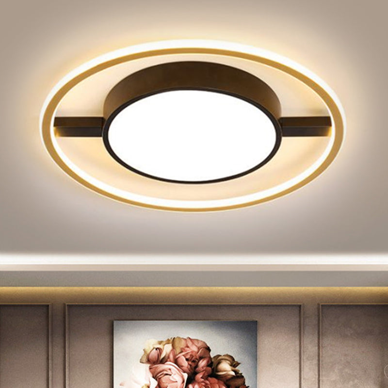 Ring and Drum Ceiling Lighting Nordic Metallic LED Black Flush Mount Lamp in Warm/White Light, 16"/19.5"/23.5" W