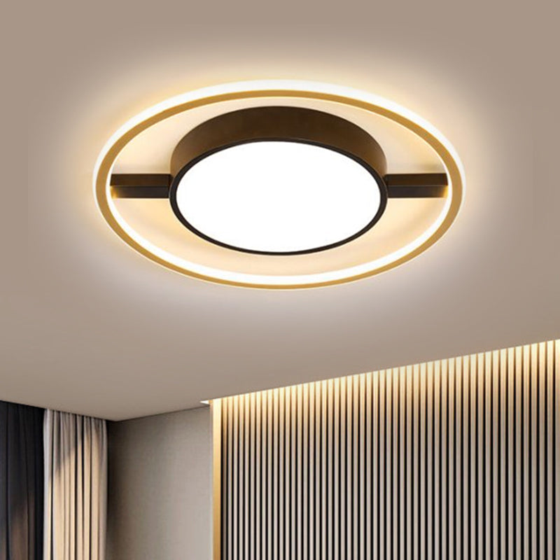 Ring and Drum Ceiling Lighting Nordic Metallic LED Black Flush Mount Lamp in Warm/White Light, 16"/19.5"/23.5" W
