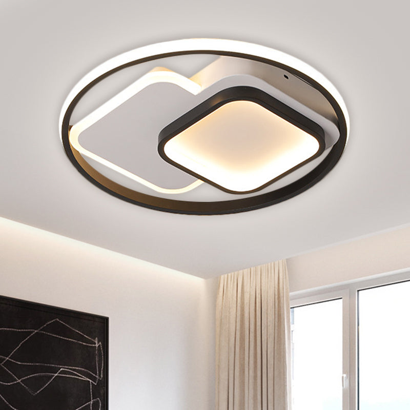 Black Circle and Square Flush Mount Nordic LED Aluminum Ceiling Fixture in Warm/White Light, 16.5"/20.5" W