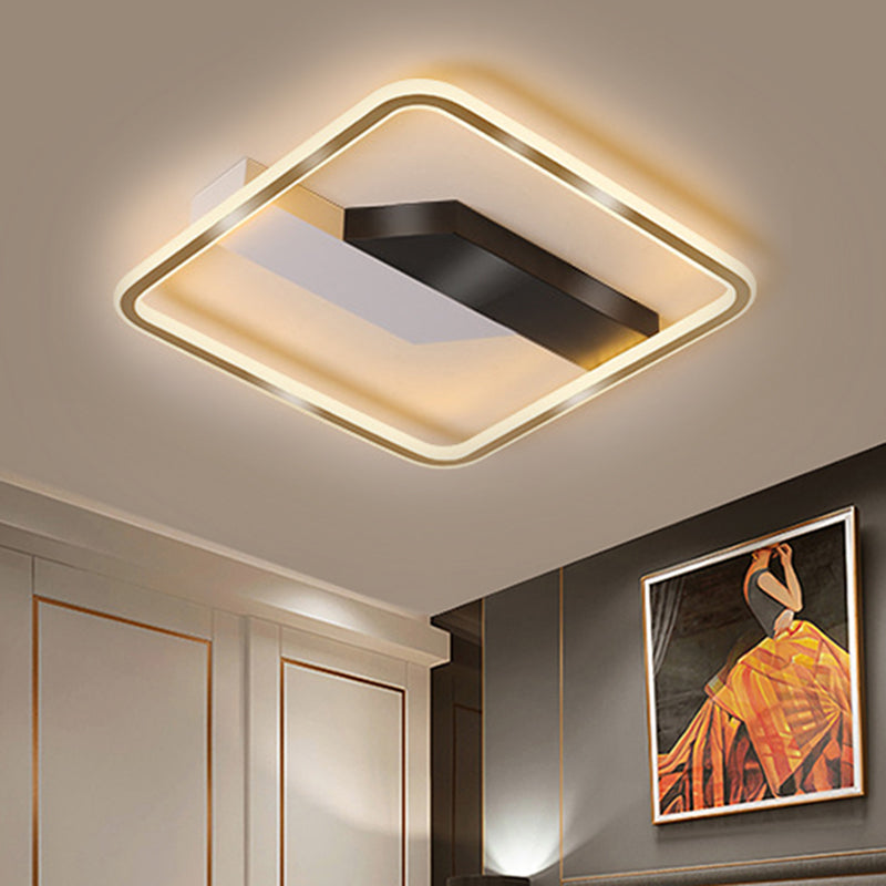 Square and Bar Flush Mount Contemporary Metallic LED Gold Ceiling Lamp Fixture in Warm/White Light, 18"/21.5" Width