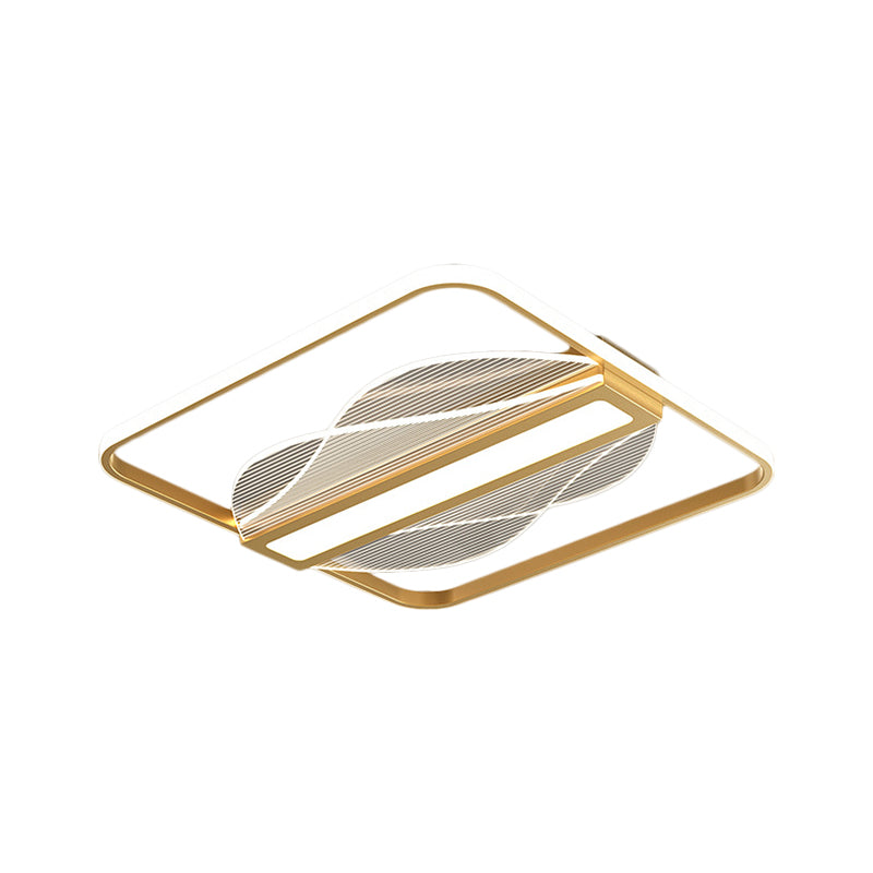 Simplicity LED Flush Mount Gold Squared Bar Decor Ceiling Lighting with Metallic Shade in Warm/White Light, 18"/21.5" Wide