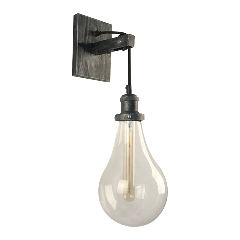 Exposed Bulb Wine Club Wall Sconce Vintage Clear Glass Single Bulb Black Wall Mounted Lamp