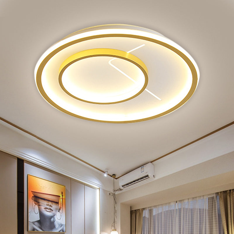 2-Ring Flush Mount Fixture Nordic Style Metal LED Gold Ceiling Flush in Warm/White Light for Bedroom