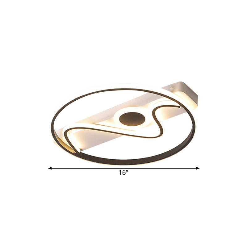 Round and Curved Ceiling Lighting Modernist Metallic 16"/19.5"/23.5" Wide LED Black Flush Mount Lamp, Warm/White Light