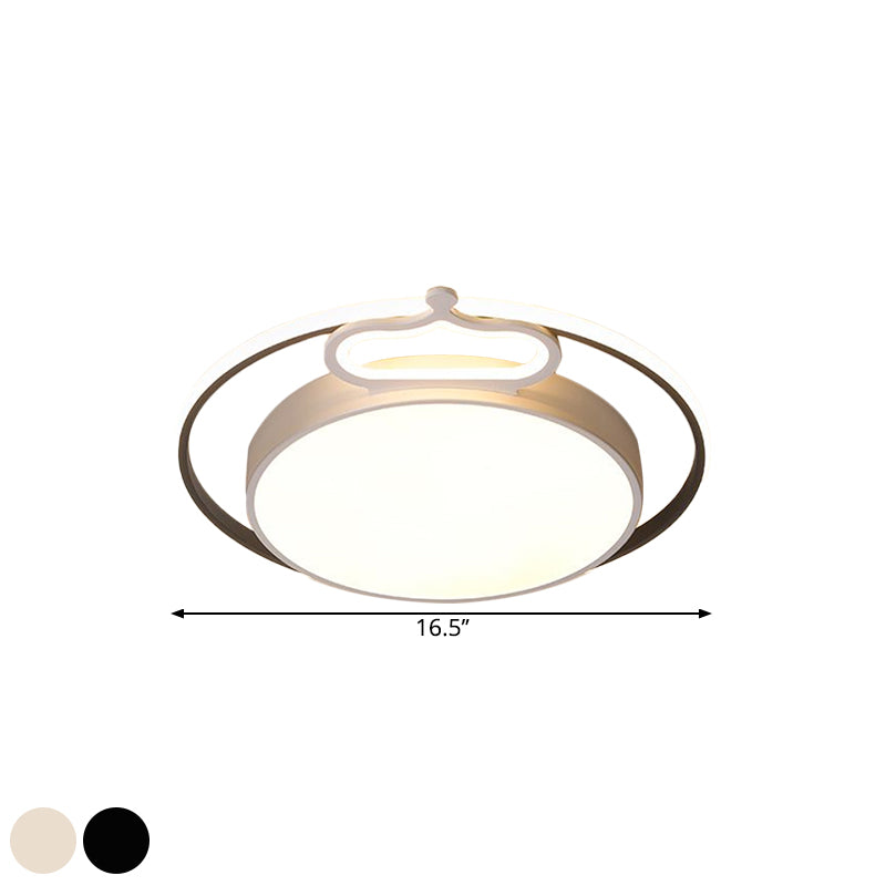 Black/White Slim Drum Ceiling Lamp Nordic Style LED Metal Flush Mount Fixture in Warm/White Light, 16.5"/20.5" Width