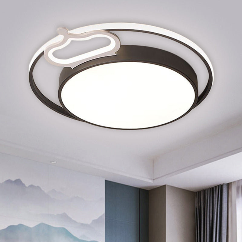 Black/White Slim Drum Ceiling Lamp Nordic Style LED Metal Flush Mount Fixture in Warm/White Light, 16.5"/20.5" Width