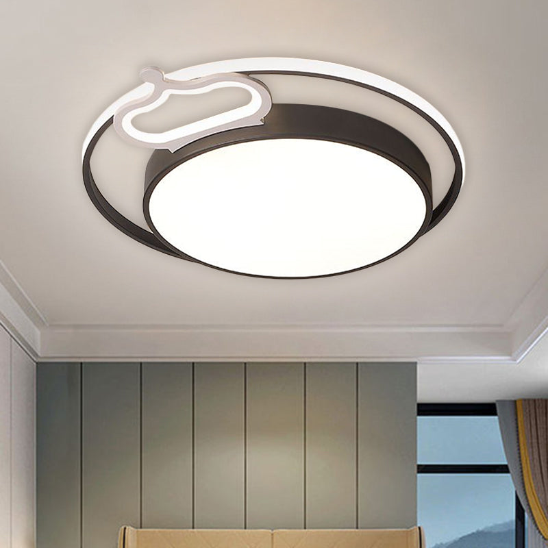 Black/White Slim Drum Ceiling Lamp Nordic Style LED Metal Flush Mount Fixture in Warm/White Light, 16.5"/20.5" Width