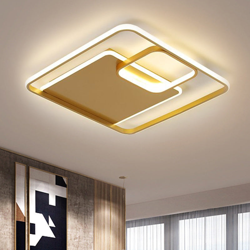 Square Flush Mount Lighting Minimalism Iron Black/Gold LED Ceiling Fixture in Warm/White Light, 17"/21" W