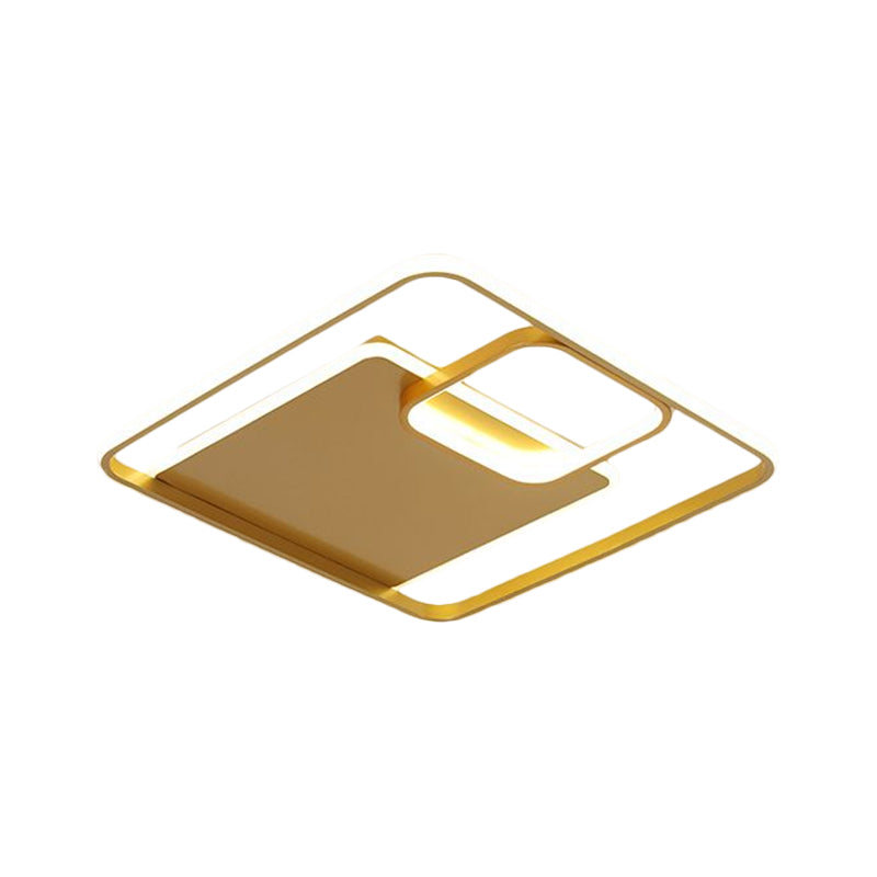 Square Flush Mount Lighting Minimalism Iron Black/Gold LED Ceiling Fixture in Warm/White Light, 17"/21" W