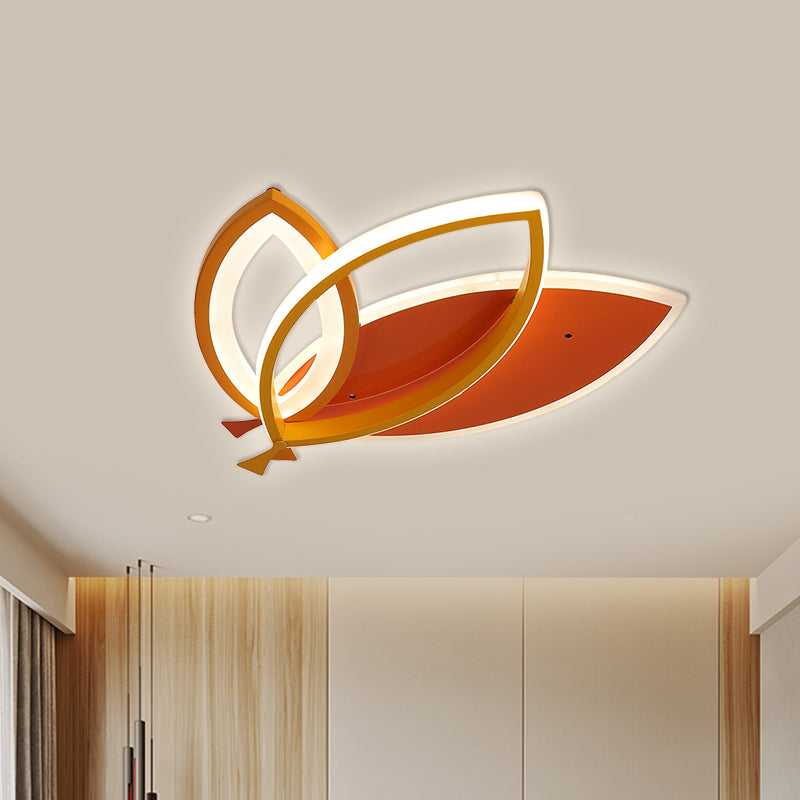 Leaves Design Acrylic Flush Mount Lighting Black/Orange LED Ceiling Light Fixture for Kid Bedroom