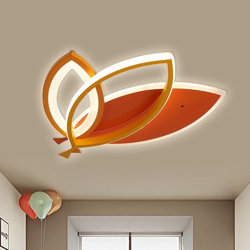 Leaves Design Acrylic Flush Mount Lighting Black/Orange LED Ceiling Light Fixture for Kid Bedroom