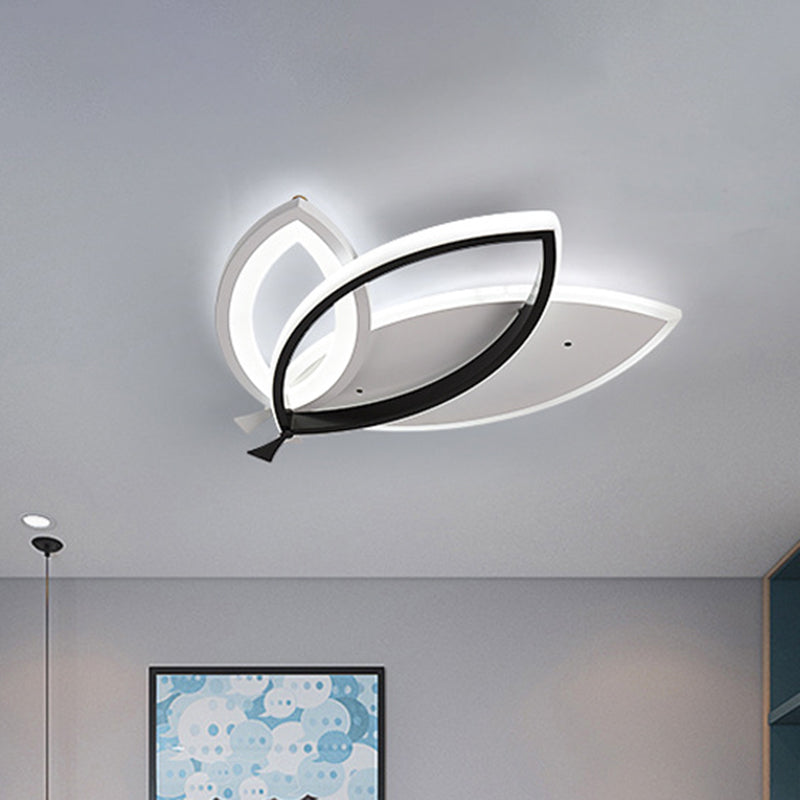 Leaves Design Acrylic Flush Mount Lighting Black/Orange LED Ceiling Light Fixture for Kid Bedroom