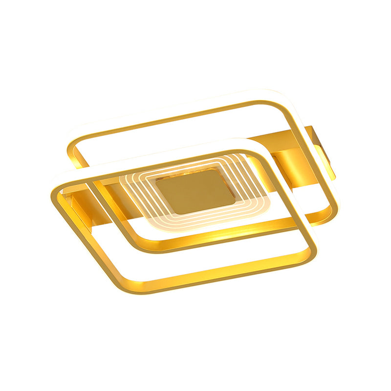 2-Rectangle/Square Flush Mount Lamp Nordic Metal 16.5"/20.5"/35.5" Wide LED Gold Ceiling Lighting, Warm/White Light