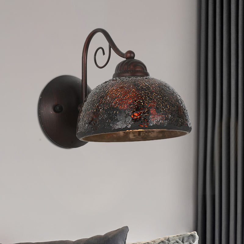 Antique Dome Shape Sconce Lamp Single Bulb Metal Curvy Arm Wall Lighting Idea in Rust