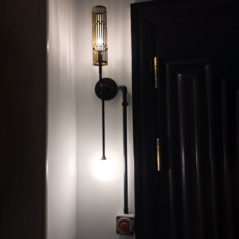 Frosted Glass Black Sconce Lamp Global 2-Head Traditional Wall Lighting Idea with Tube Frame Design