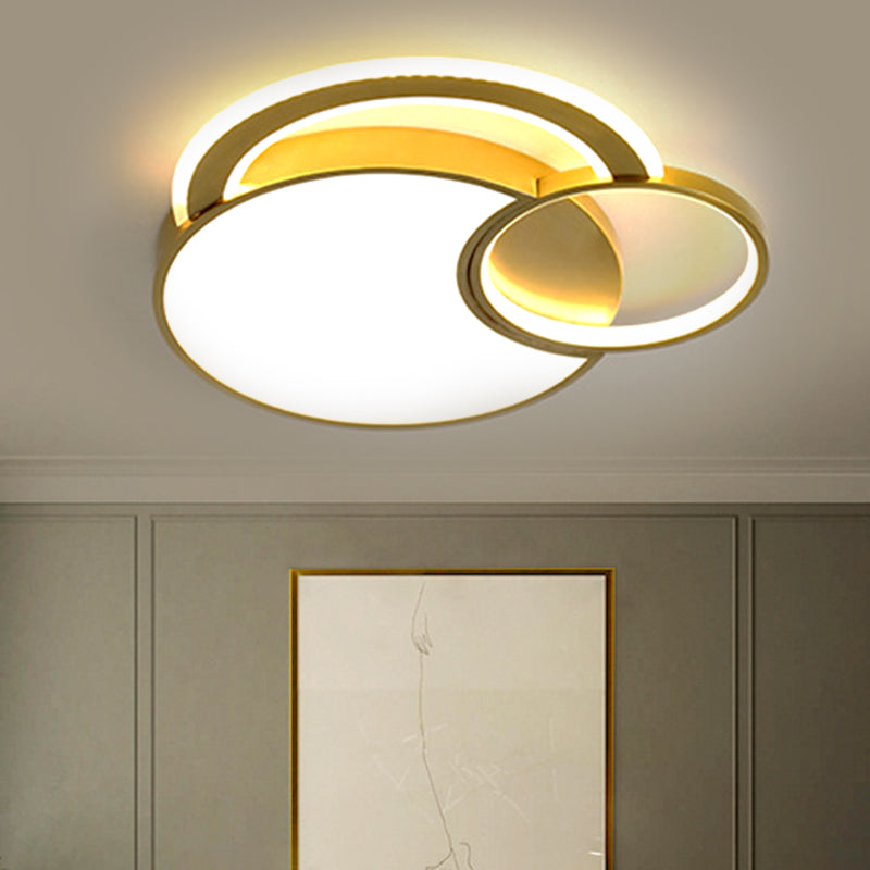 Metallic Interlaced Circle Ceiling Lamp Minimalism LED Gold Flush Mount Lighting in Warm/White Light, 16"/19.5" Width