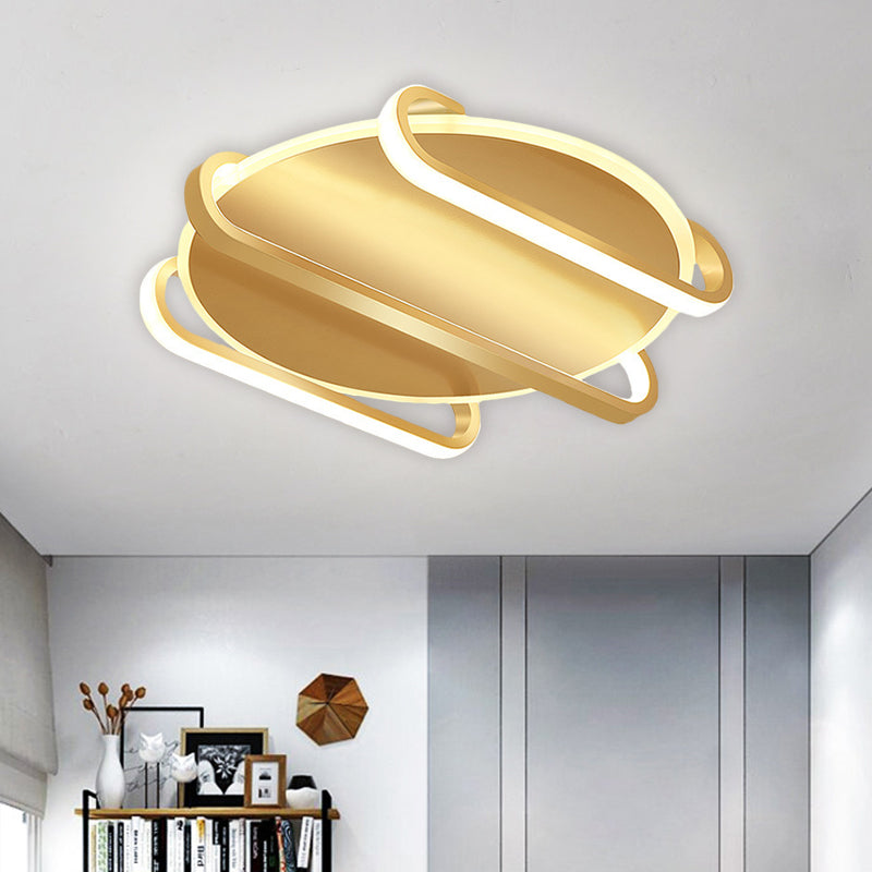 Round and Oval Flush Mount Lamp Contemporary Metal 16.5"/20.5" W LED Gold Ceiling Flush, Warm/White Light